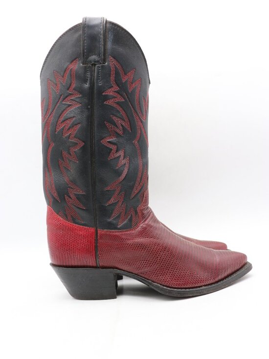 Justin Boots Shoes - Justin Western Exotic Black Red Lizard Reptile Leather Boots Women’s 6 B USA